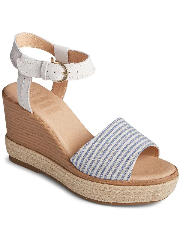 Fairwater Womens Leather Striped Wedge Sandals