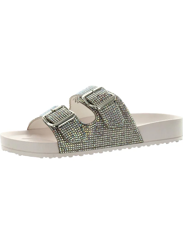 Teddy Womens Rhinestone Slip-On Slide Sandals