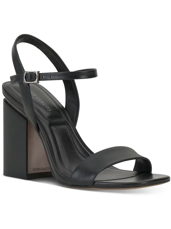 Womens Leather Ankle Strap Block Heel