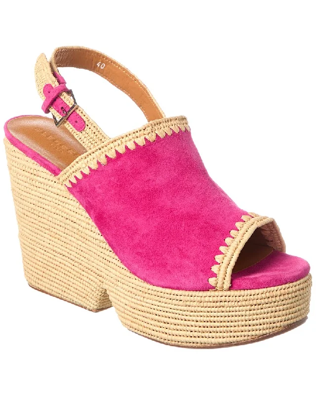 Clergerie Damya Suede & Raffia Wedge Sandal