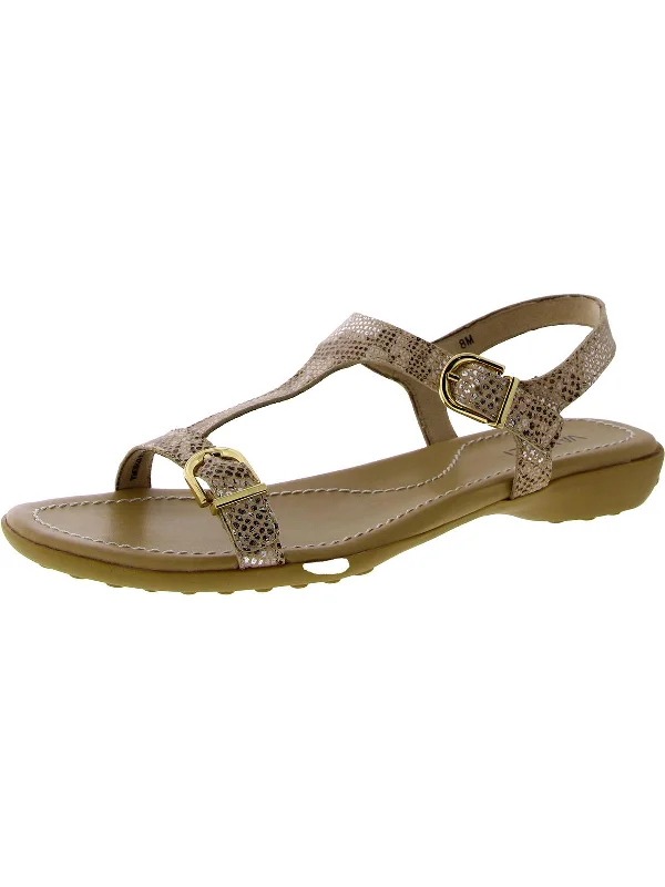 Taletha Womens Patent Leather Embossed T-Strap Sandals