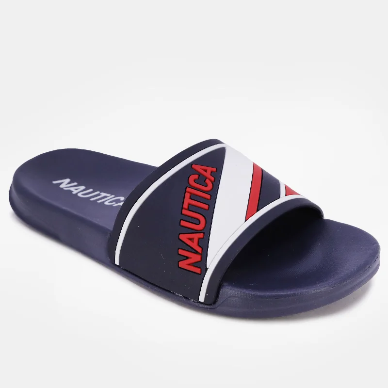 Nautica Womens Embossed Striped Logo Slide Sandal